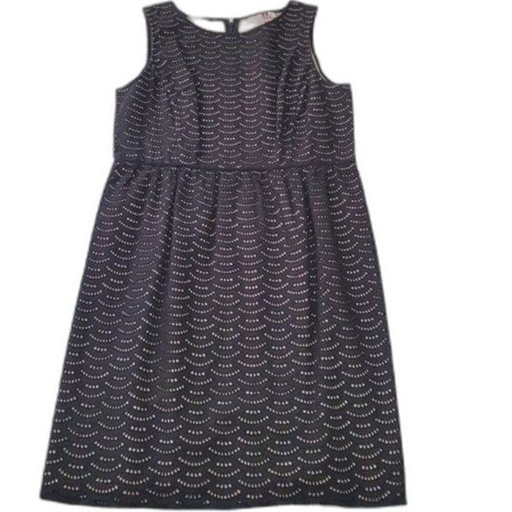 black lace and beige shift dress scallop eyelet LBD size 10 LOFT